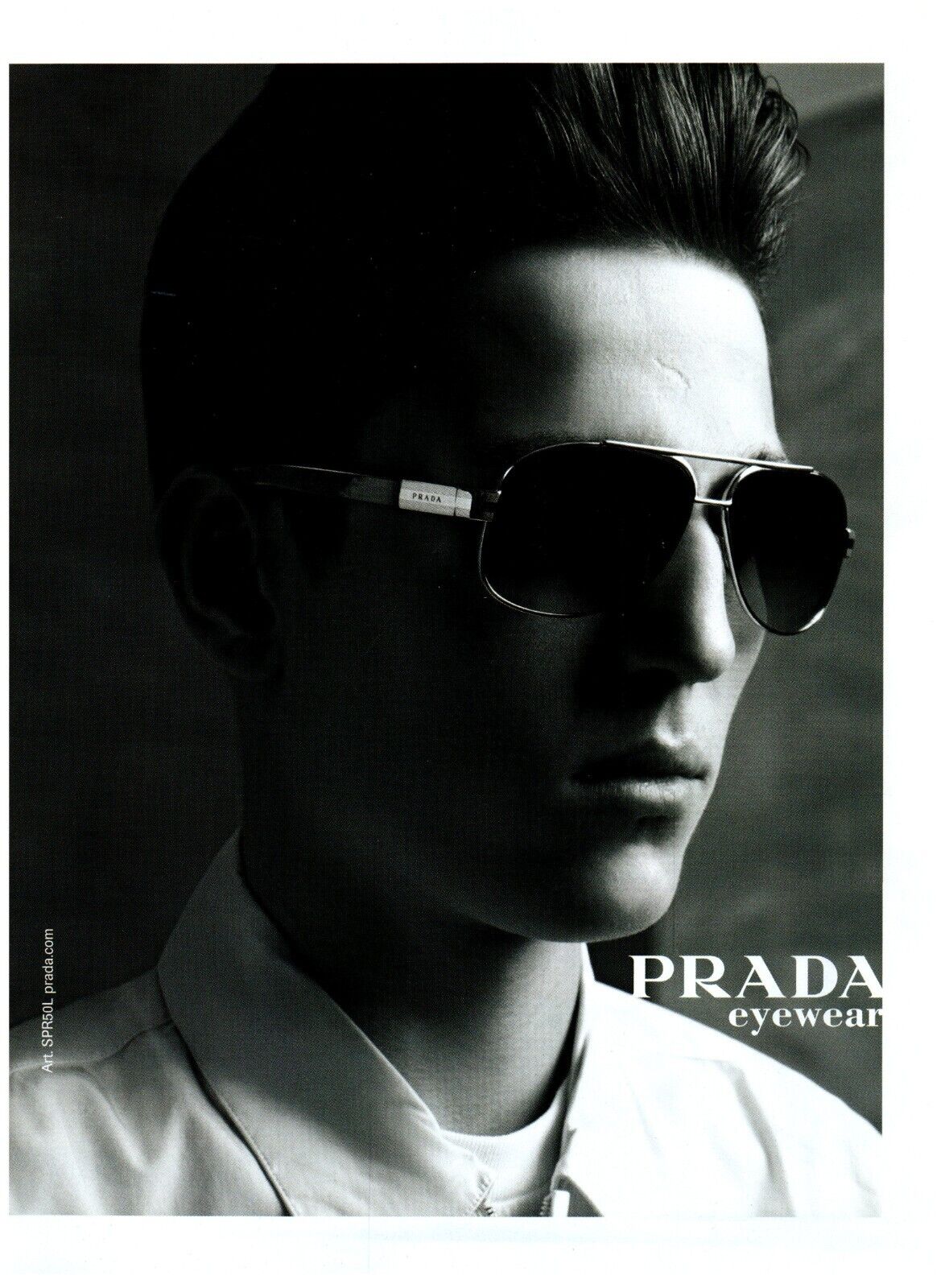 2009 Prada Eyewear Print Ad, Art SPR50L Sunglasses Short Hair Model Collar Lips