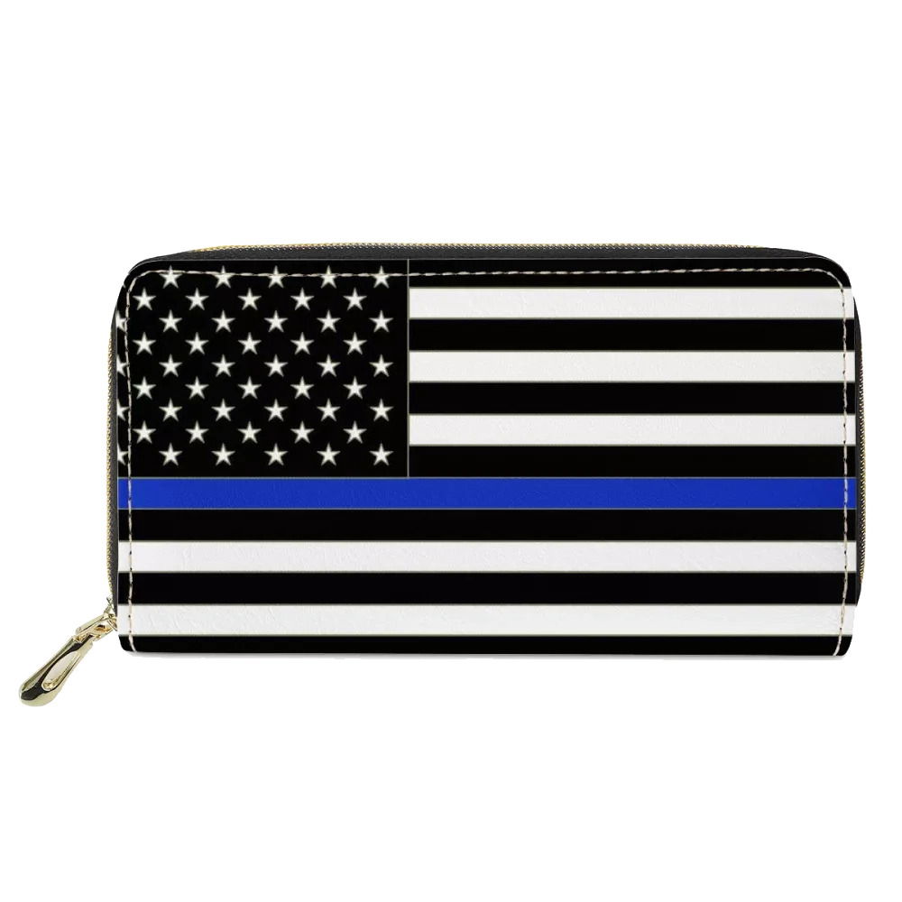 REF-001 Thin Blue Line flag zippered wallet for Police Officer or gift for Wife,