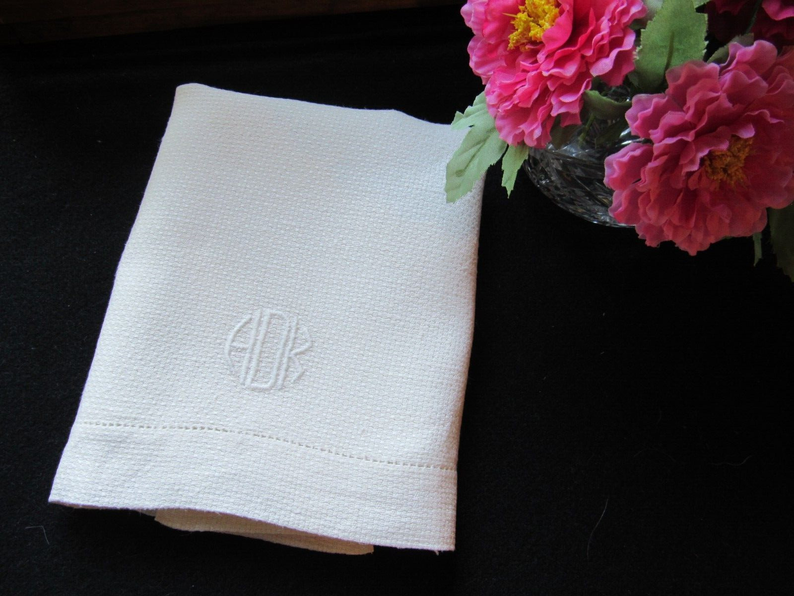 Lovely Vintage White Huck Cotton Guest Hand Towel Monogrammed