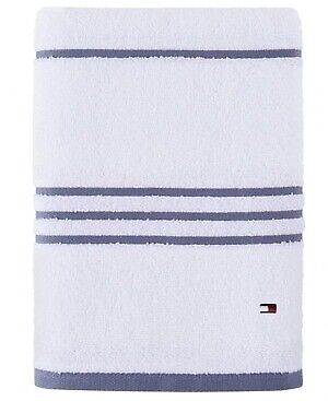 Tommy Hilfiger WHITE/GRAY American Stripe Bath Towel Bedding, US 30*54 INCHES