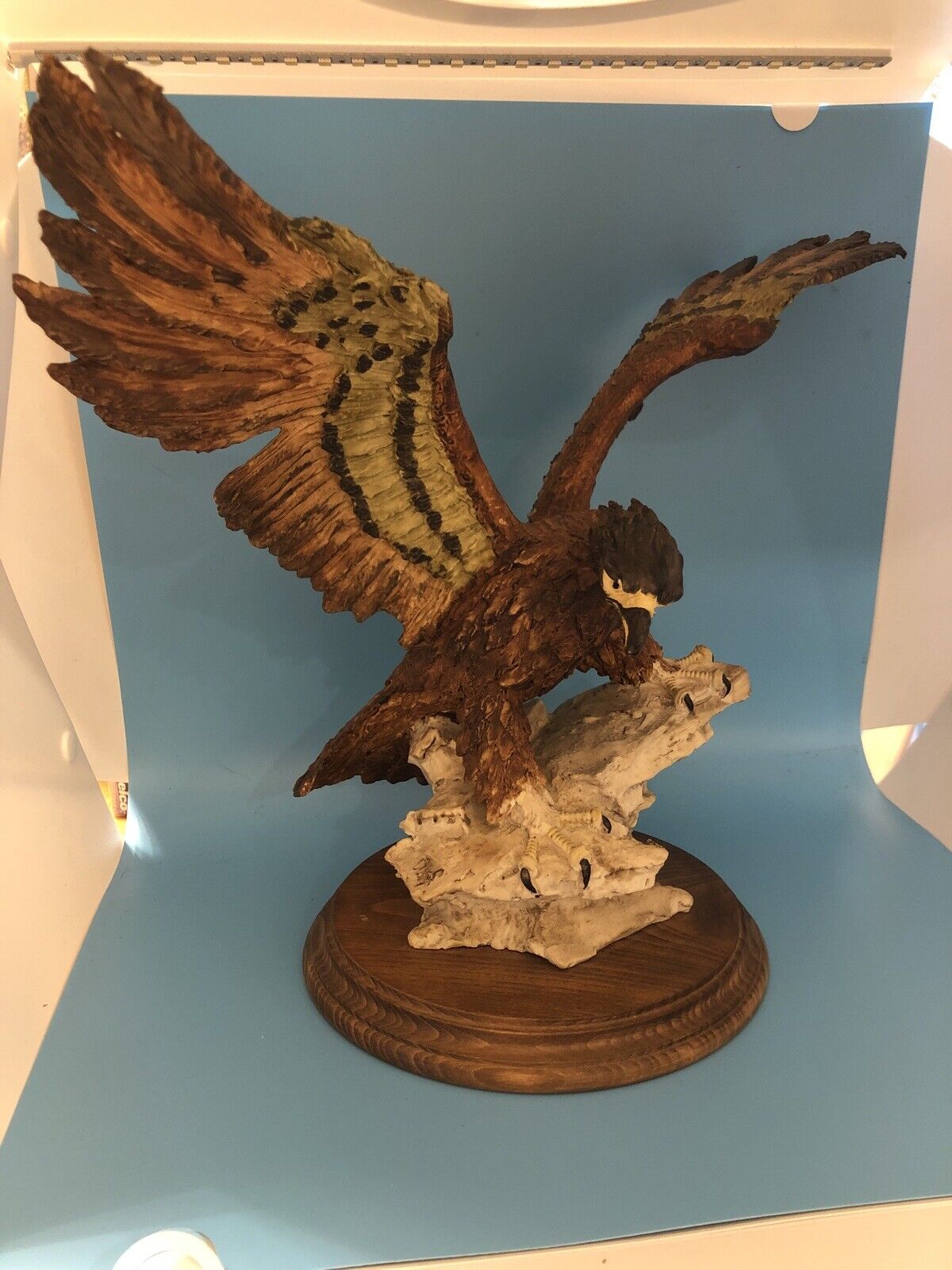 AUTHENTIC G. Armani Capodimonte Eagle on Rock Statue on Wooden Base - SIGNED - 