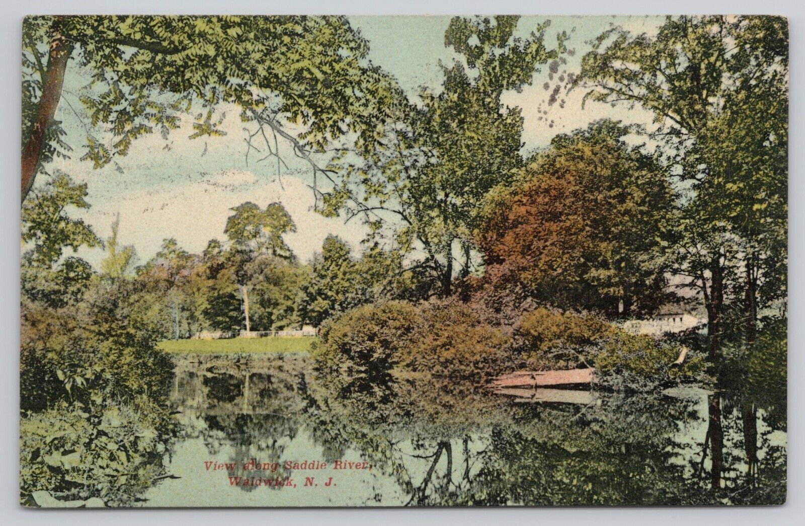 Postcard Waldwick New Jersey Scenic View Along The Saddle River Posted 1910