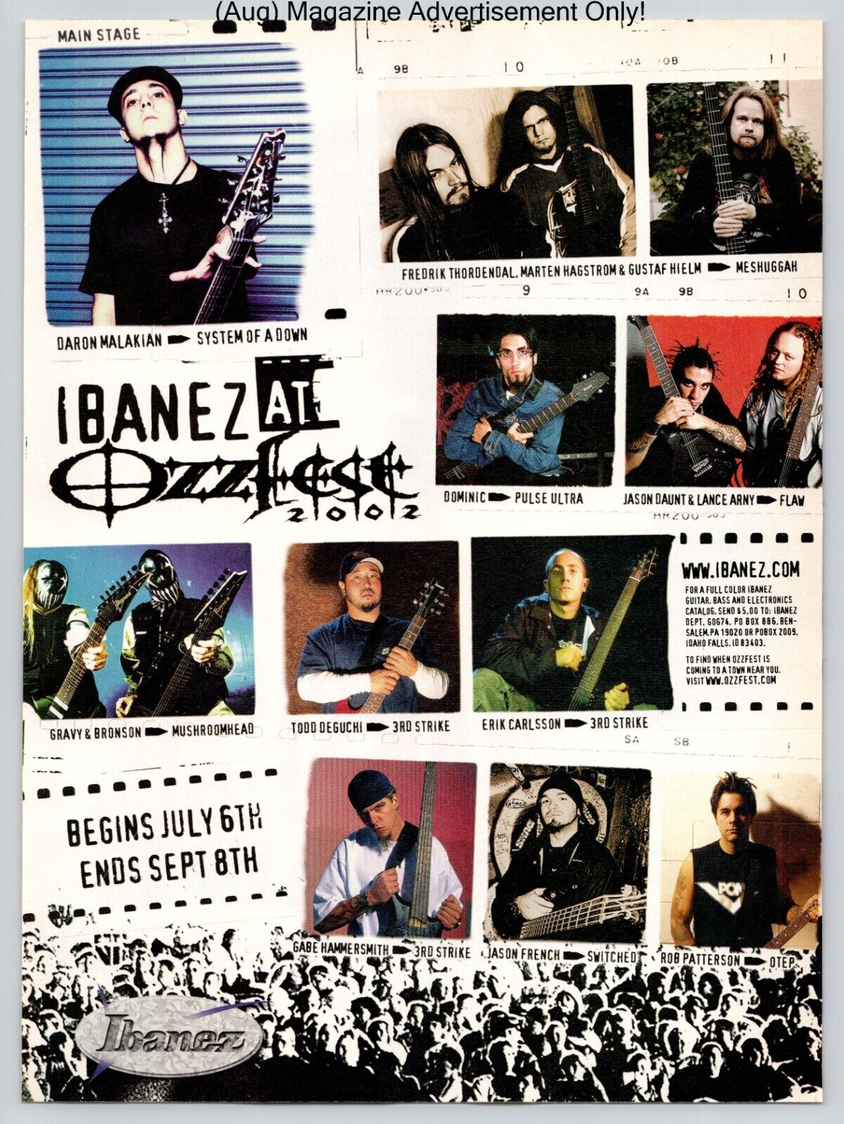Ibanez Guitars At Ozzfest 2002 Promo 2002 Full Page Print Ad