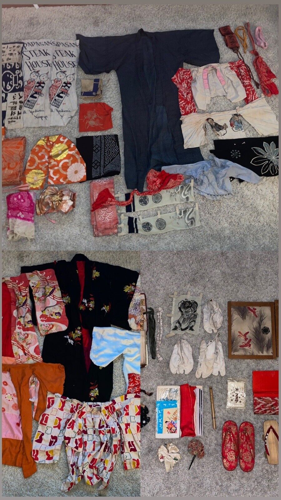 Vintage Japanese Handmade 60s Silk & Cotton Kimonos Bows & Collectibles HUGE LOT