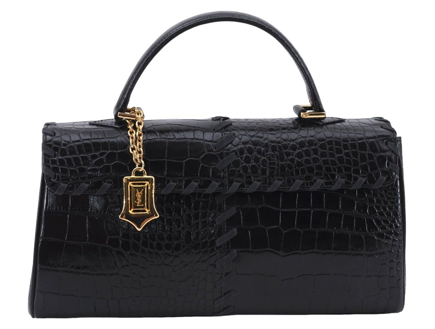 Authentic YVES SAINT LAURENT Shoulder Hand Bag Purse Leather Black 7696E