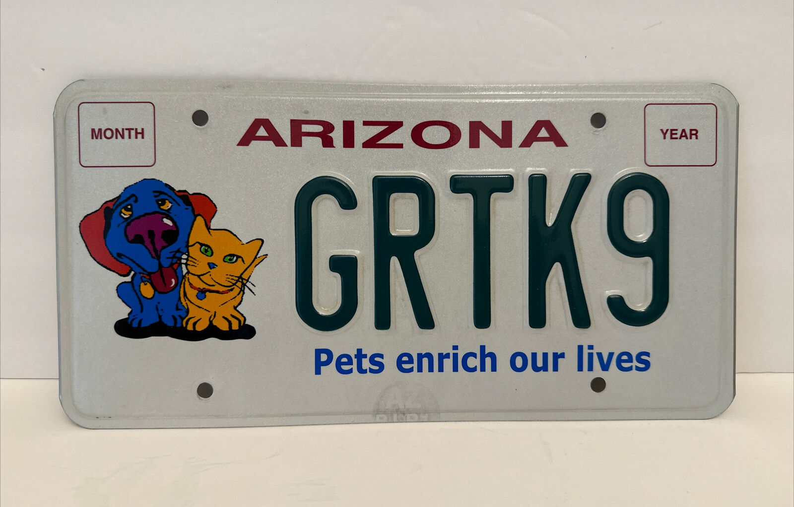 ARIZONA Vanity License Plate - GRTK9 - Pets enrich our lives, Great K9