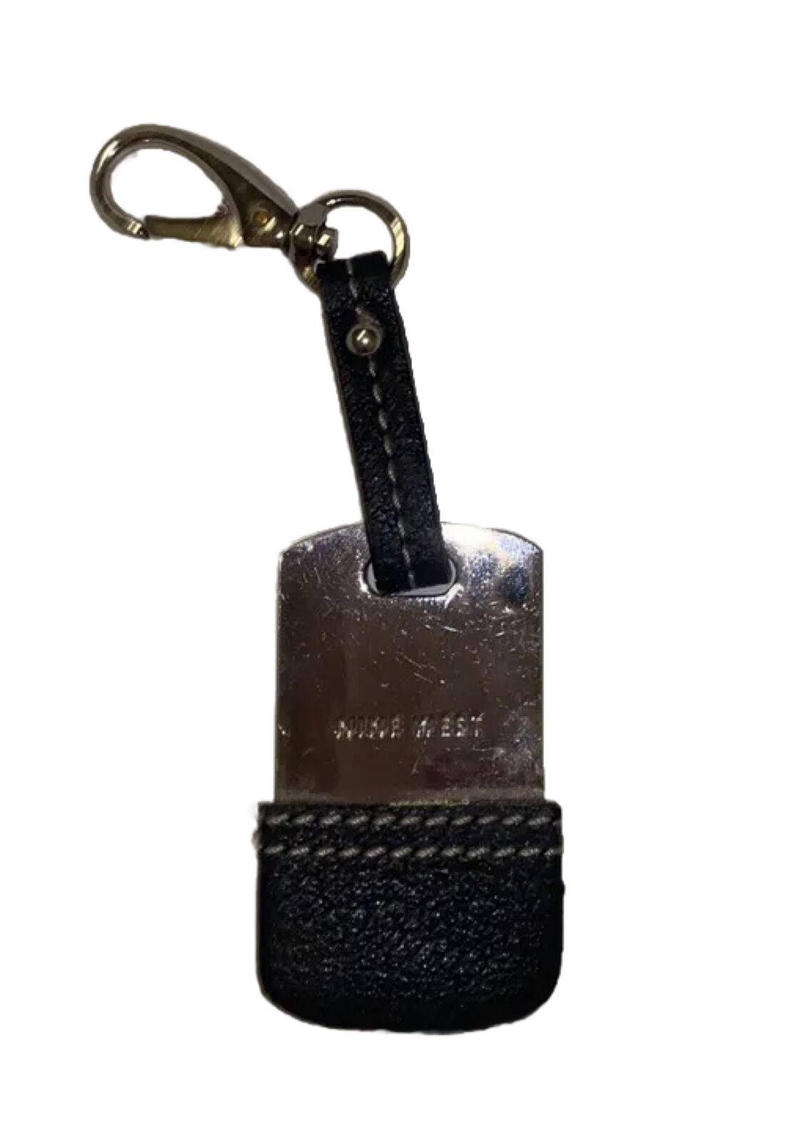Nine West Keychain Charm claw clip black mirror leather fob for handbag 