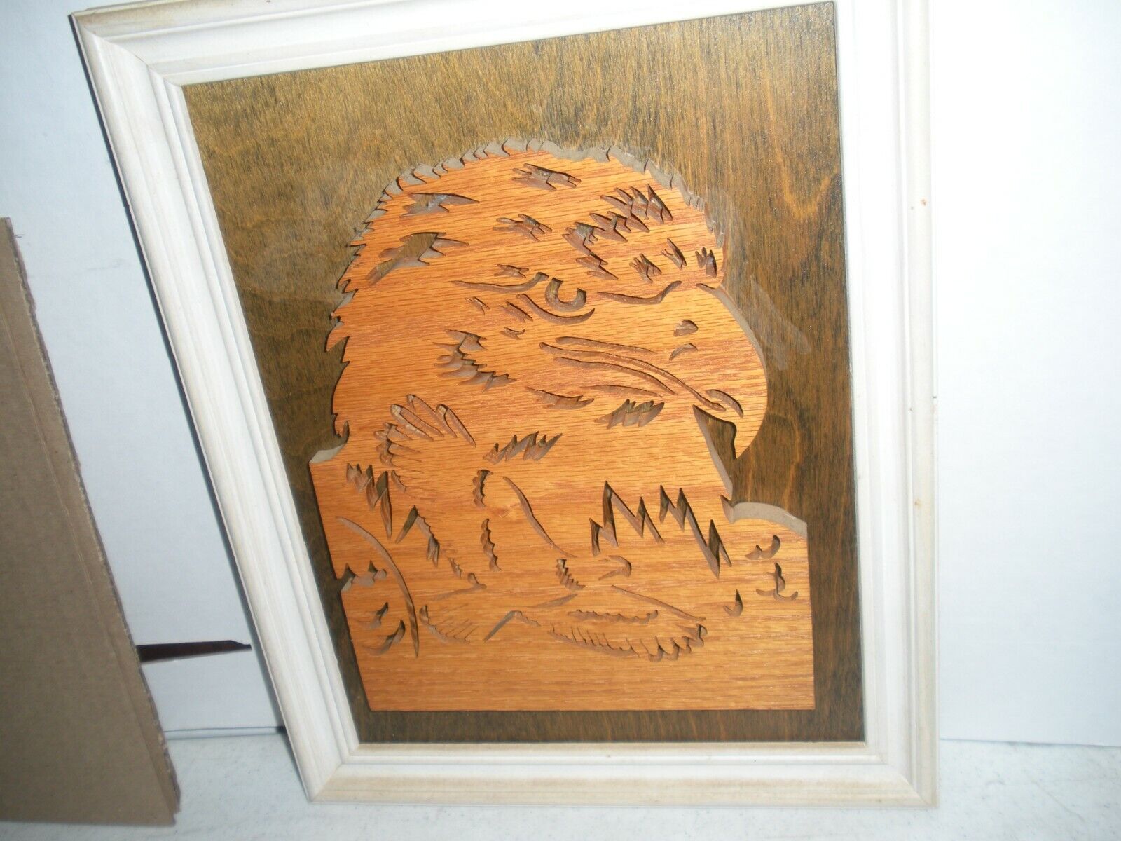 Double Eagle Woodcut Mounted on Wood Signed and Framed Ready for Hanging Nice
