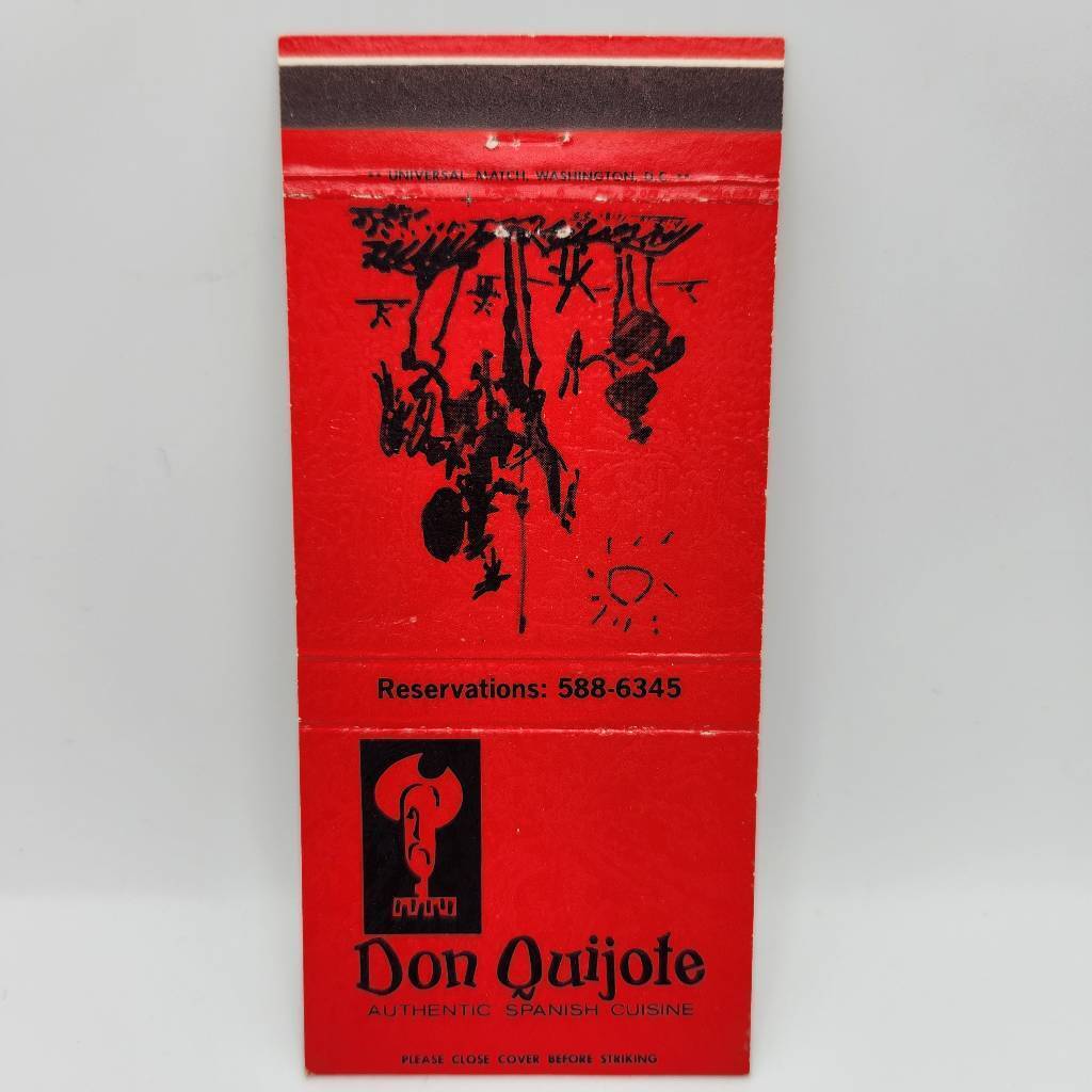 Vintage Matchbook Don Quijote Spanish Cuisine Restaurant Silver Springs Maryland