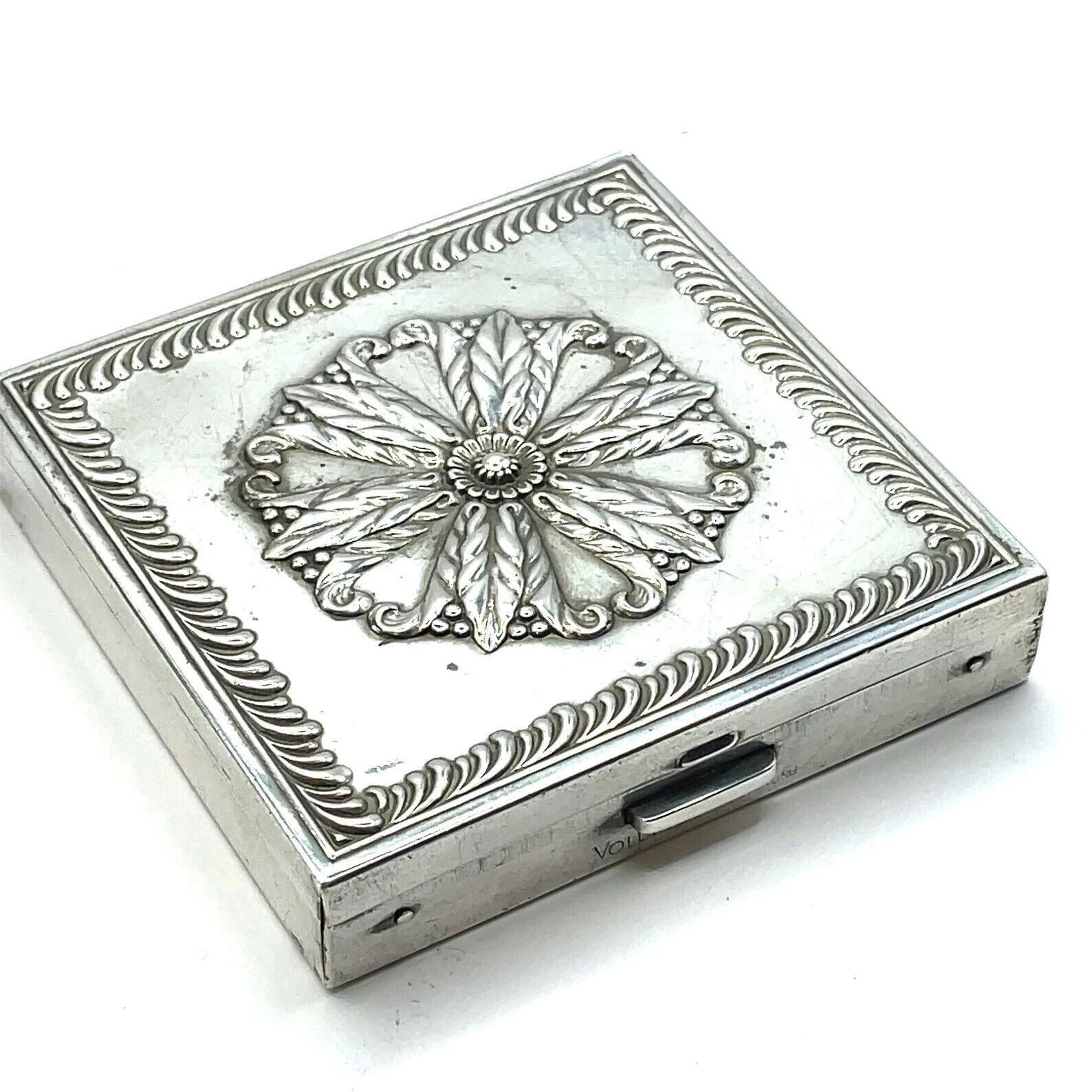 Vintage 1940\'s Volupte Sterling Silver Floral Repousse Compact and Makeup Mirror