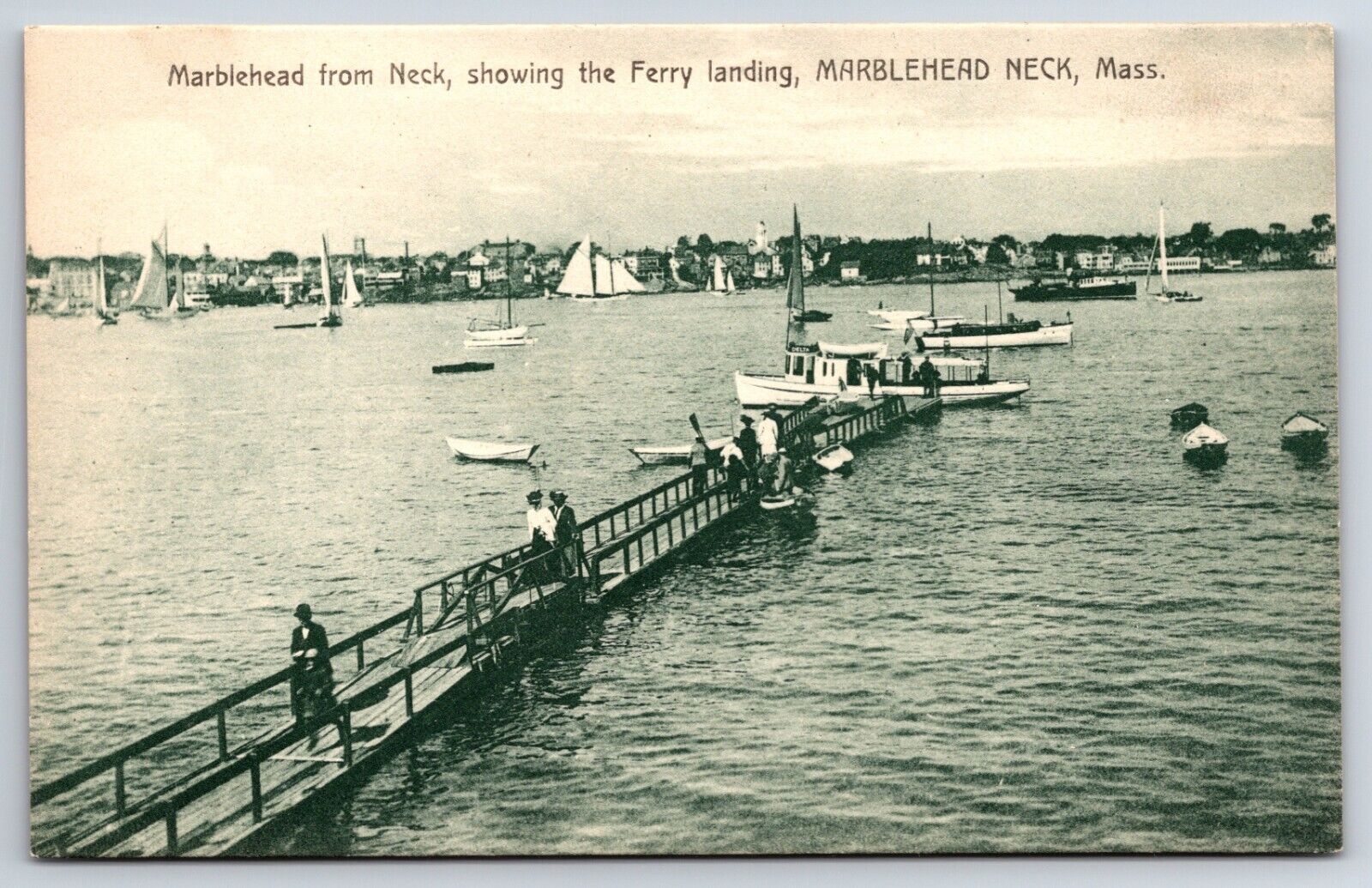 Ferry Landing Marblehead Neck Massachusetts MA Sailboats Boats Vintage Poscard