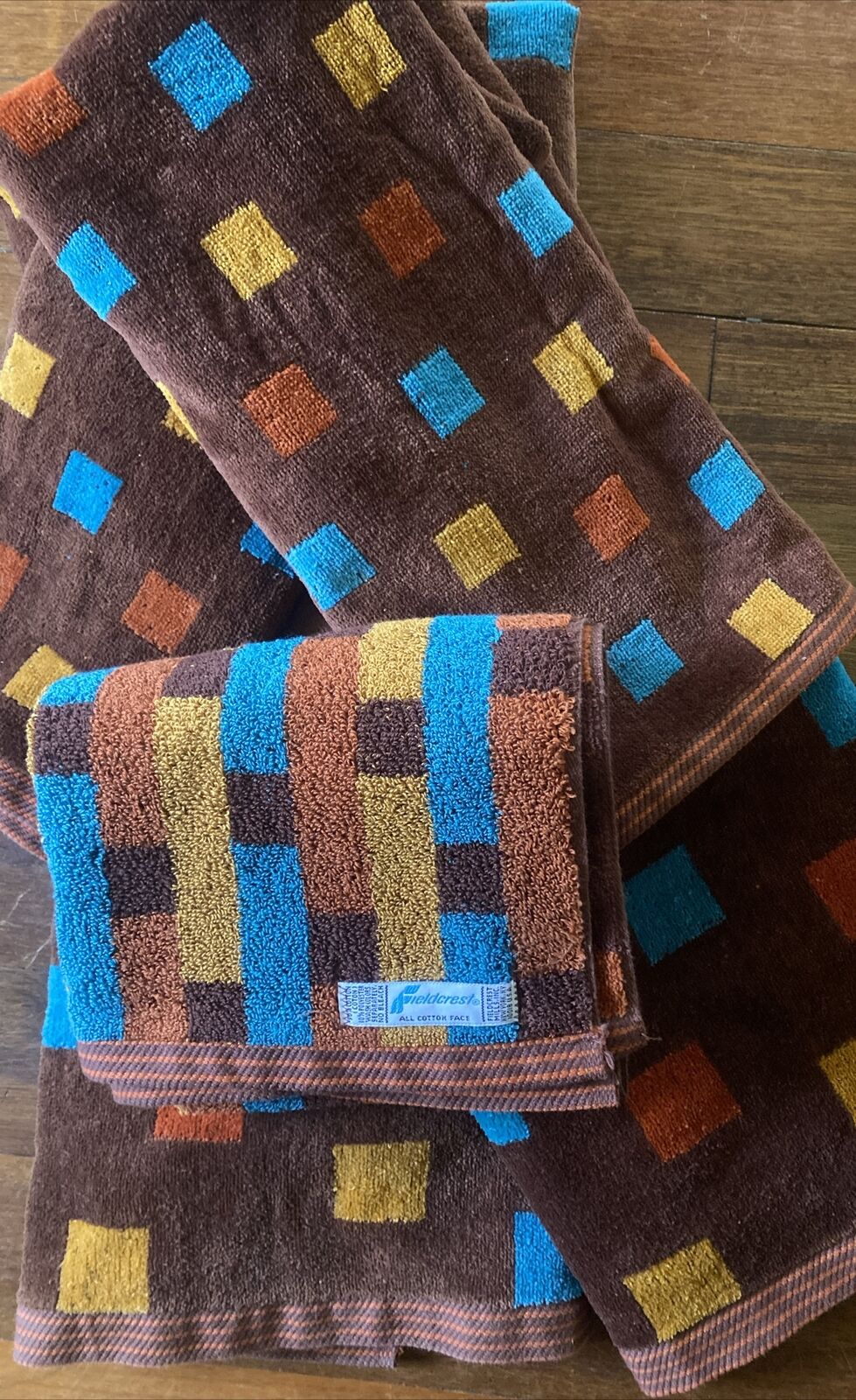 1970’s Missoni for Fieldcrest Towels 2 Bath 3 Hand Brown Multicolor Cubes MCM