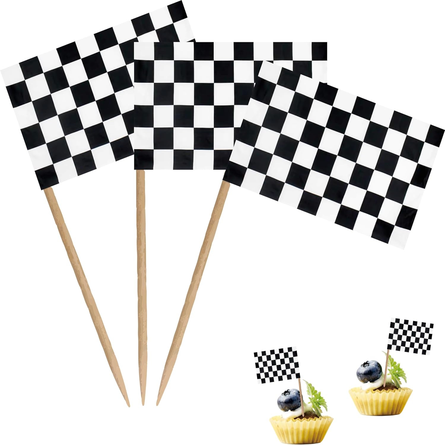 Checkered Black and White Racing Toothpick Flag Race Car Small Mini Cocktail Fru