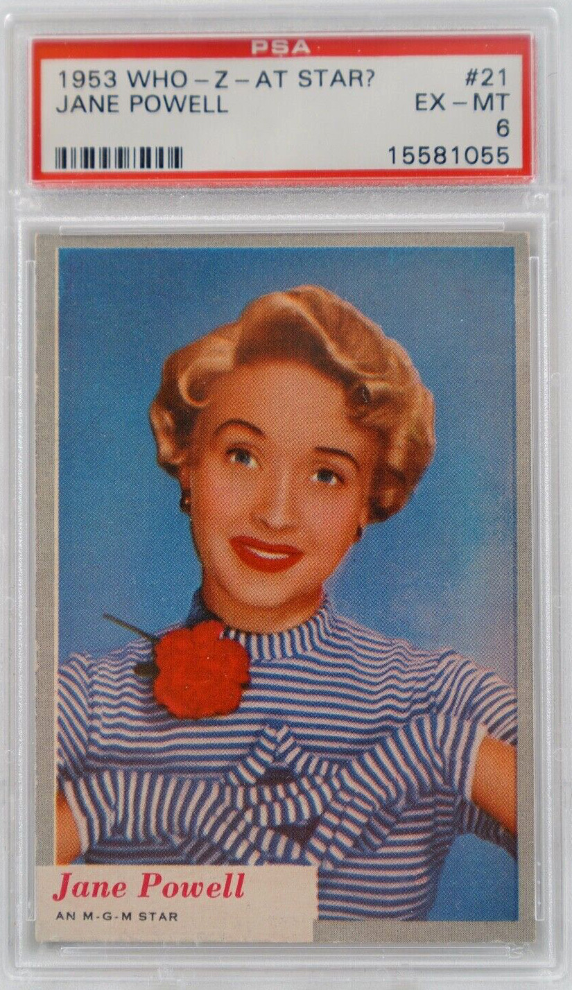 Vintage 1953 Topps Who-Z-At Star? Jane Powell Hollywood Star #21 PSA 6 EX-MT