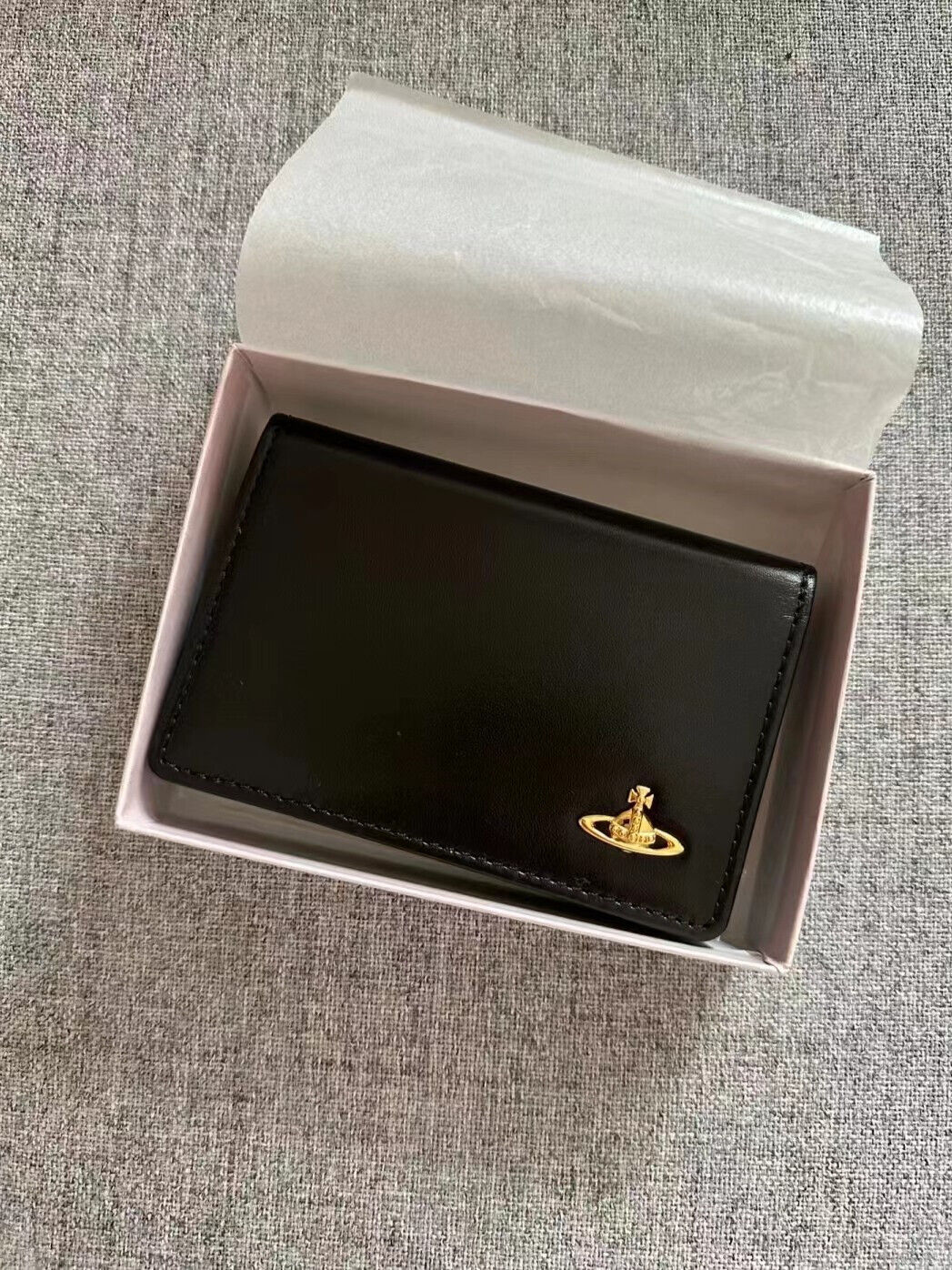 Vivienne Westwood Black Leather Gold Button Envelope Fold Wallet w/ Original Box
