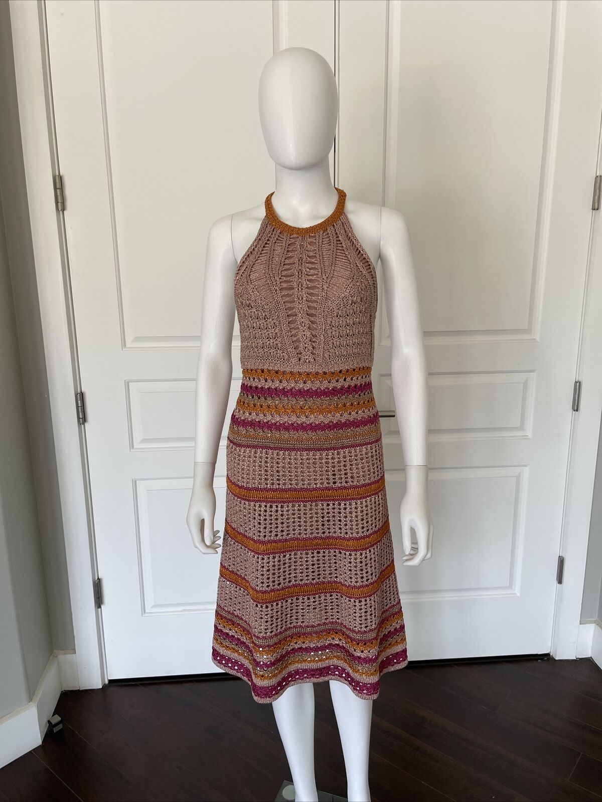 MISSONI Rose Gold Shimmer Knit Sleeveless Racer Back Dress Size 36/2