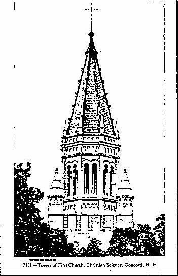 New Hampshire NH Concord Christian Science First Church Tower Postcard Old View
