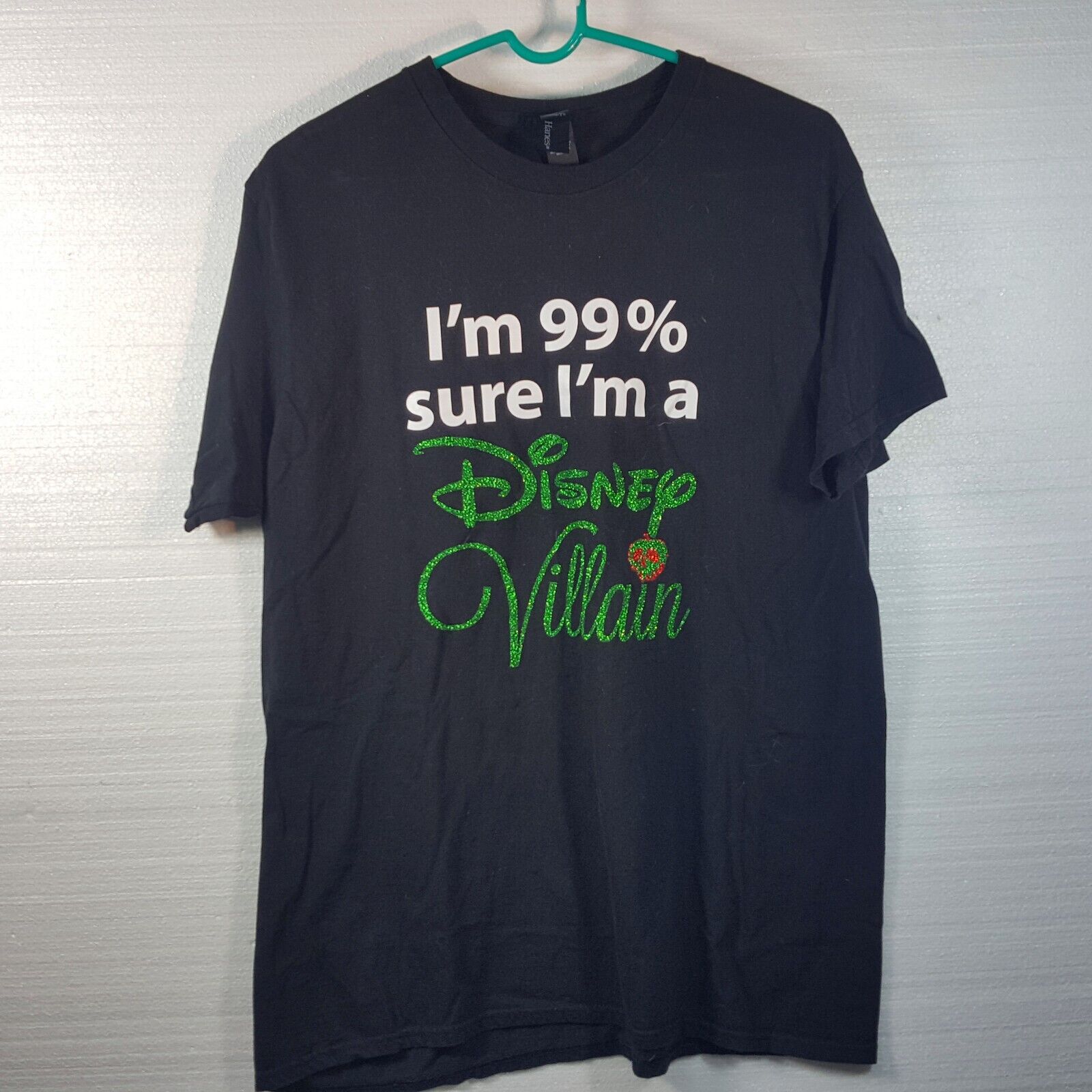 I\'m 99% Sure I\'m a Disney Villain XL Hanes Nano Black Ladies T-Shirt w Glitter