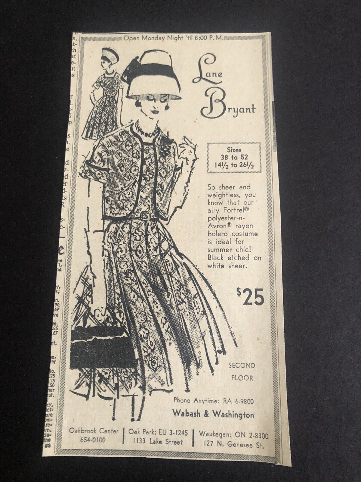 1950’s Lane Bryant Chicago Clothing Store Ladies Dress Fashion Newspaper Ad