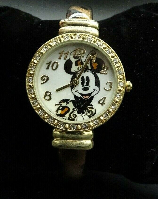 Disney Minnie Mouse Animal Print Cuff Bangle Bracelet Watch/Wristwatch Preowned