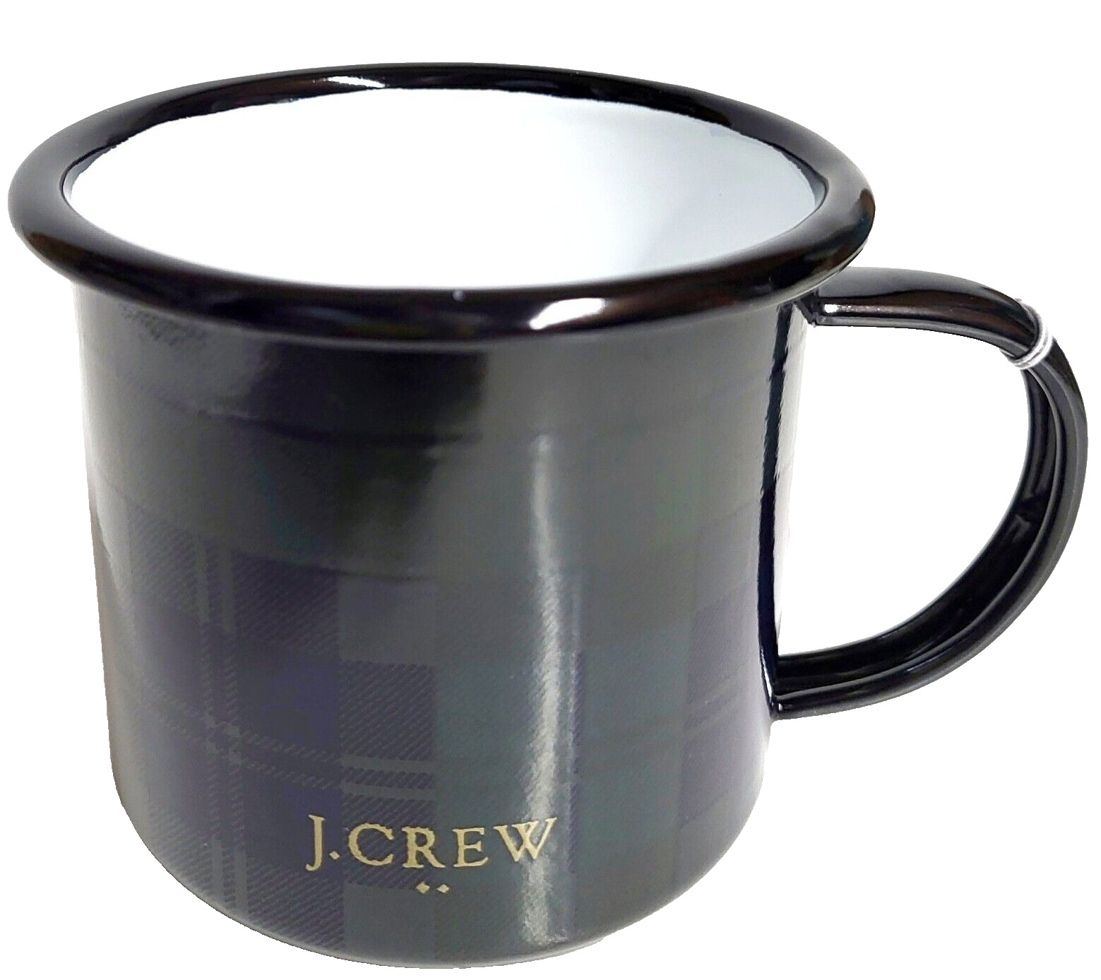 J.Crew Factory Tartan Tin Mug Blackwatch sm Navy Black Plaid Carbon Steel NWT