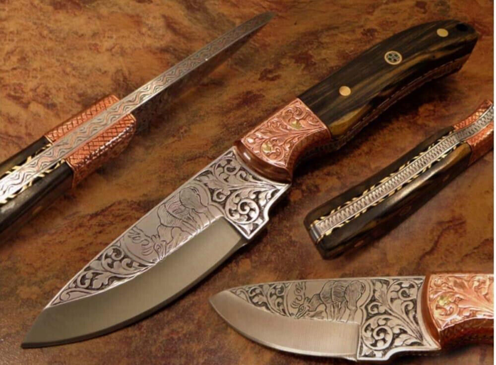 Luxury 100% Hand Engraved Hunting Camping EDC Knife, Holiday Gifts, Chrimas Gift