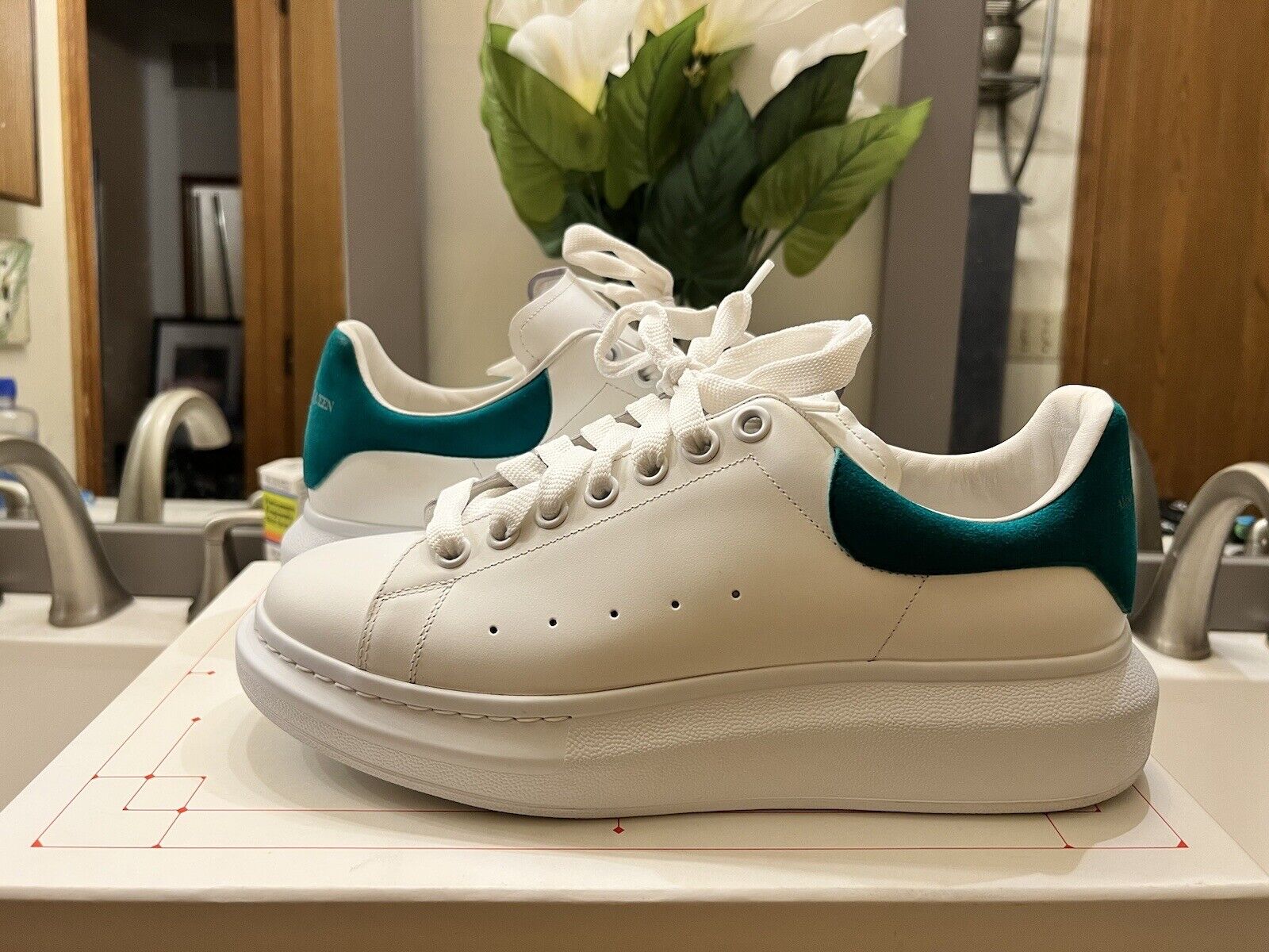 Alexander McQueen Oversized Sneaker \'White Teal\' Size 42 EU Size 9 US Almost DS