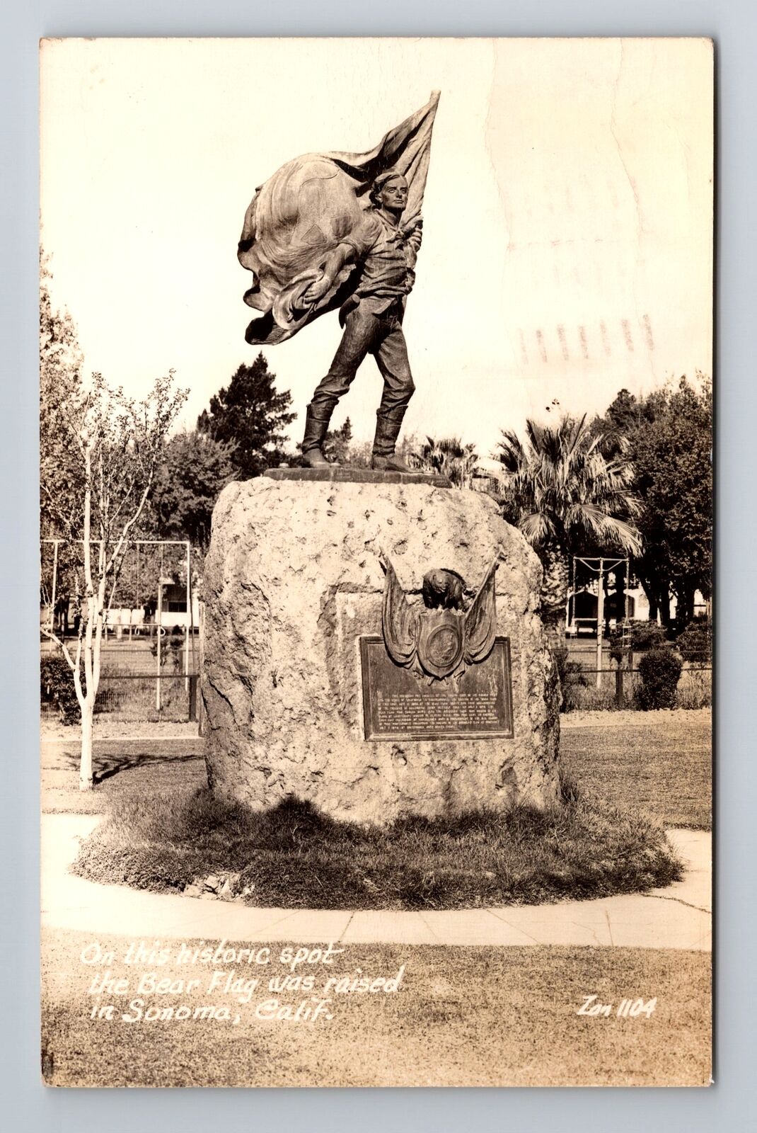 Sonoma CA-California RPPC, Spot Where Bear Flag Was Raised, Vintage Postcard