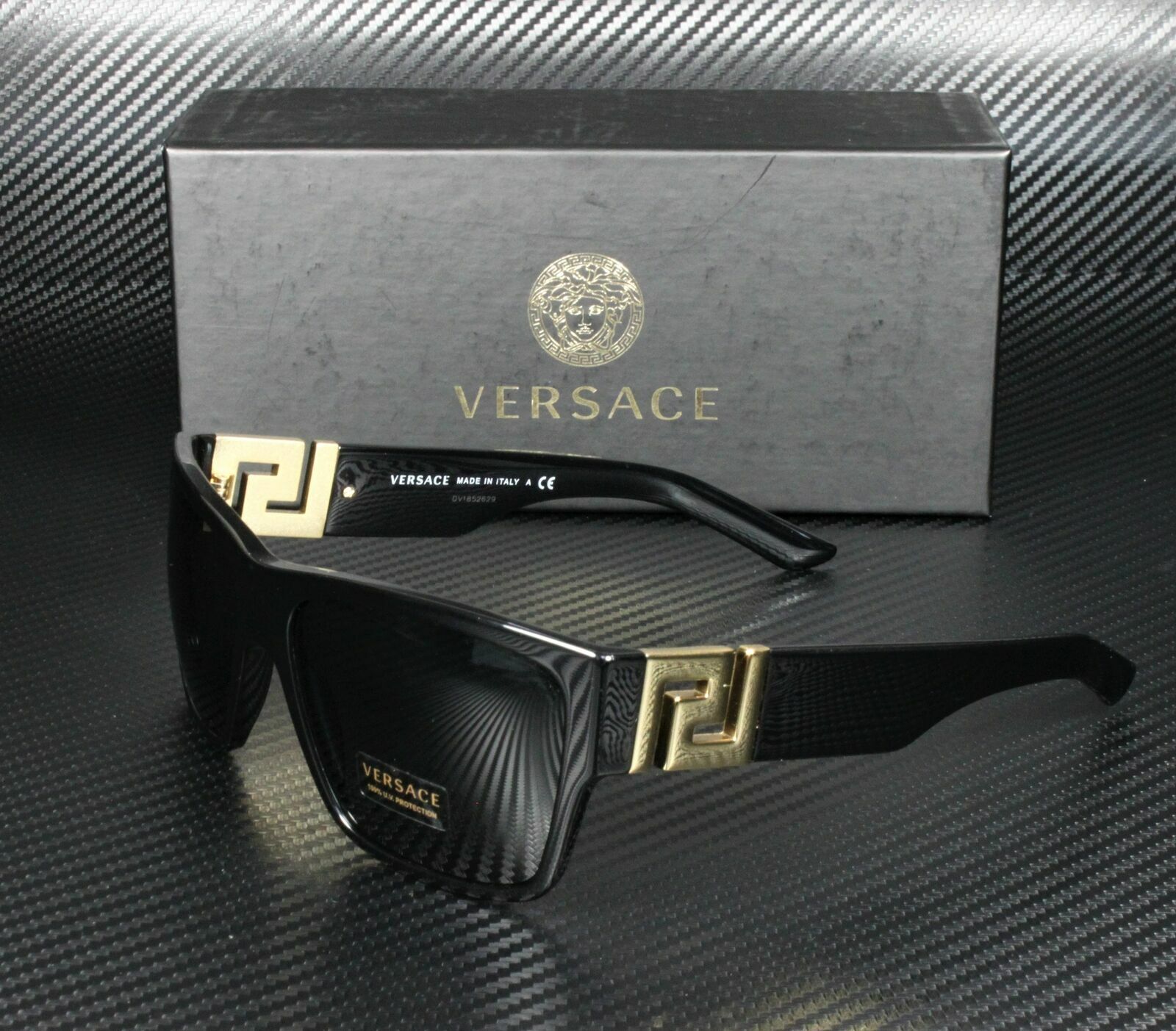Versace VE4296 GB1 87 Black Grey Lens Men\'s Square Sunglasses 59mm
