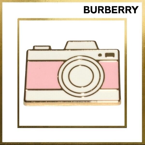 Burberry • Pink & White Enamel Retro Camera Lapel Pin Badge • Vintage • New 