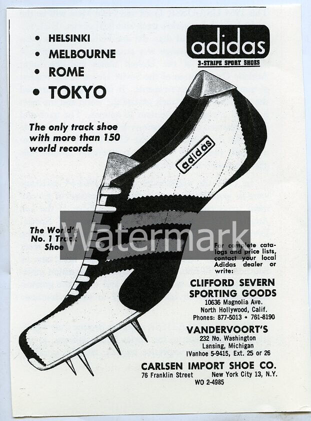 Original  1964 Print ad  Adidas Track shoes Clifford Severn Los Angeles CA