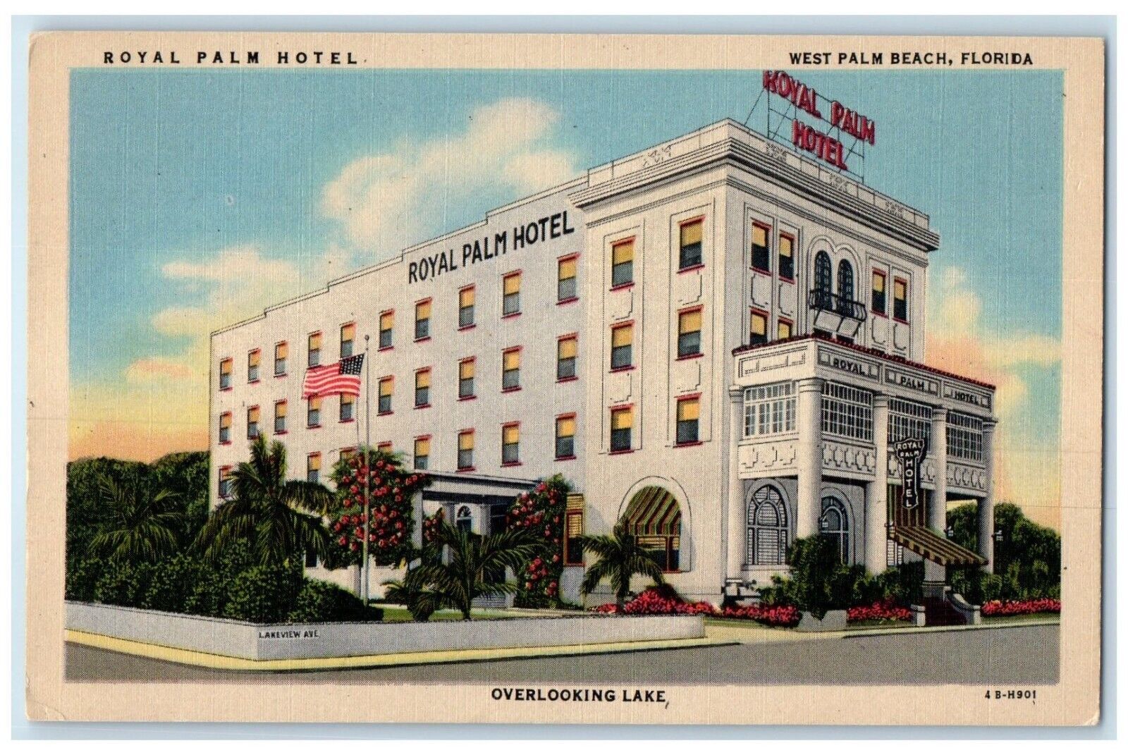 c1940 Royal Palm Hotel Overlooking Lake West Palm Beach Florida Vintage Postcard