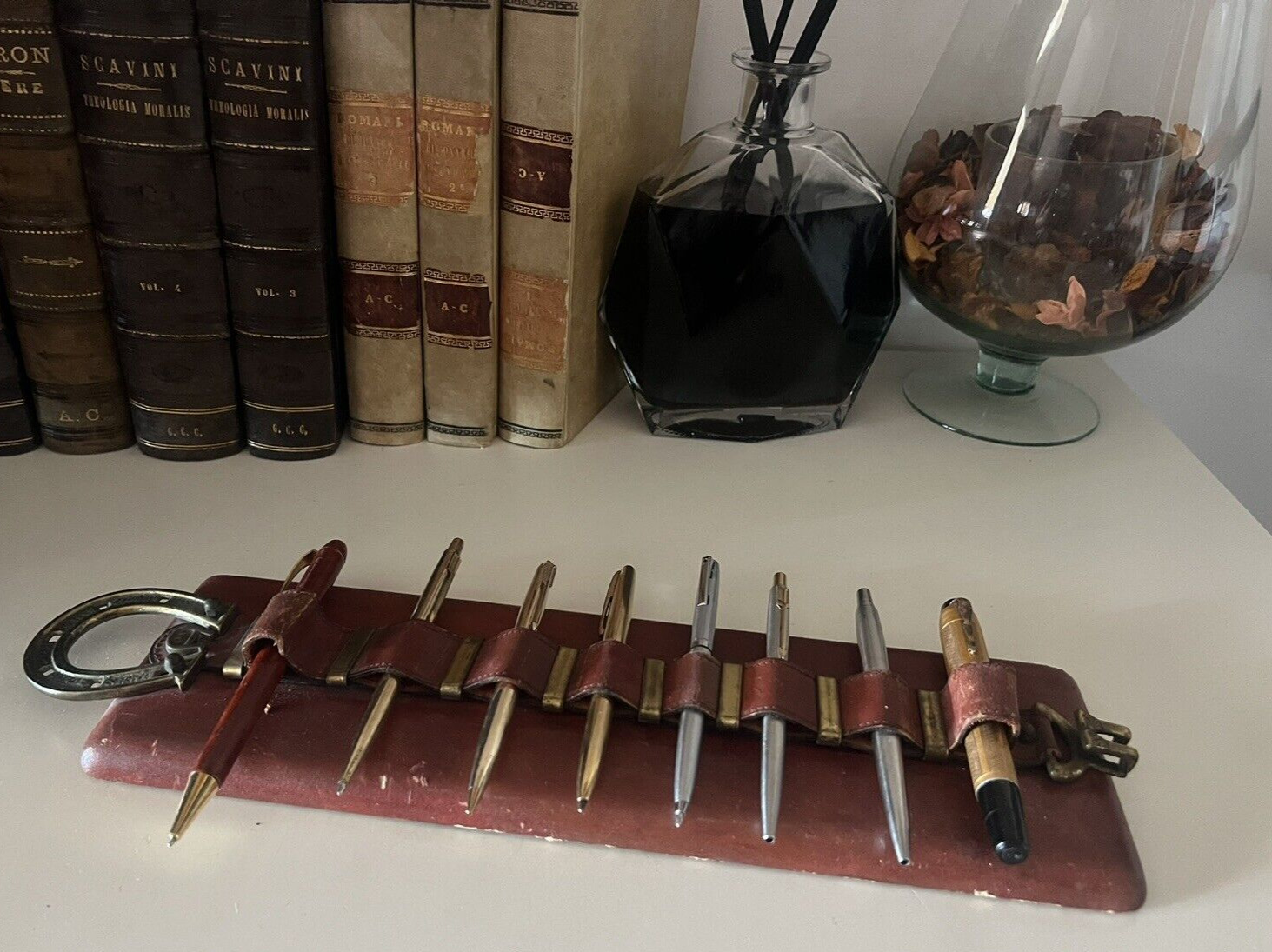 ETIENNE AIGNER Pen Holder - Desk Or Wall Leather Iron Horse Vintage