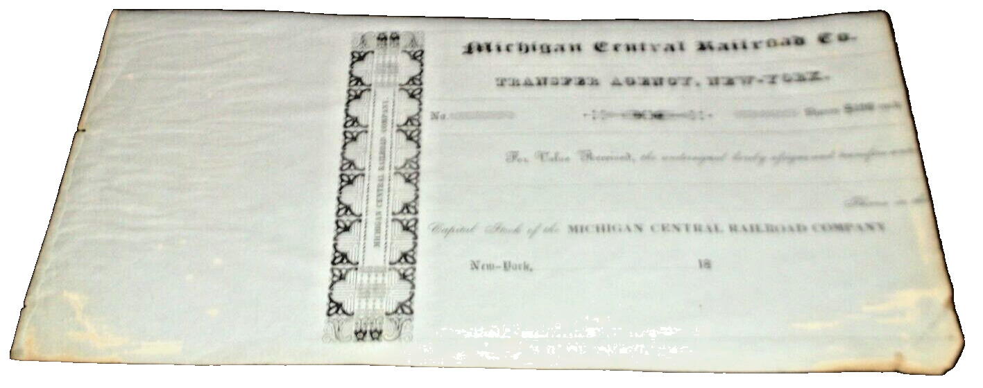 1846 MICHIGAN CENTRAL NYC UNUSED STOCK TRANSFER FORM