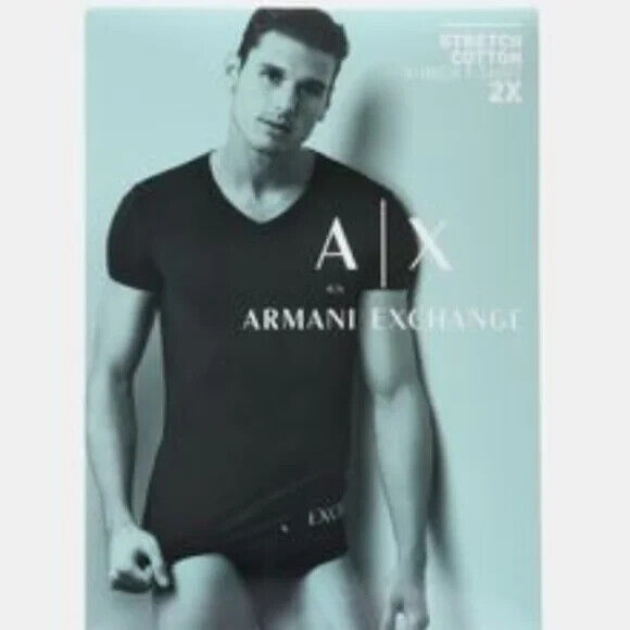 Armani Exchange Men\'s  2-Pack Logo V neck T-Shirt Black Size S