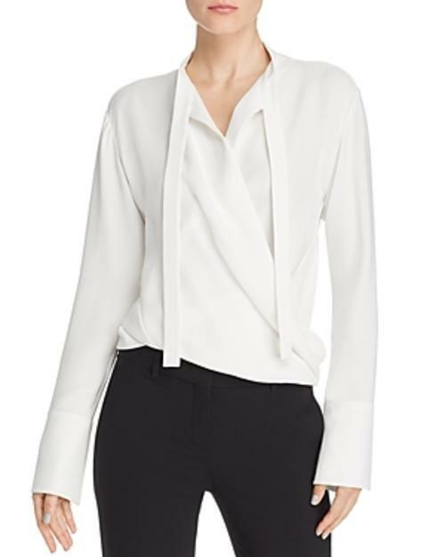 MSRP $895 St. Johns Narciso Rodriguez Draped Faux-Wrap Silk Blouse Size 44