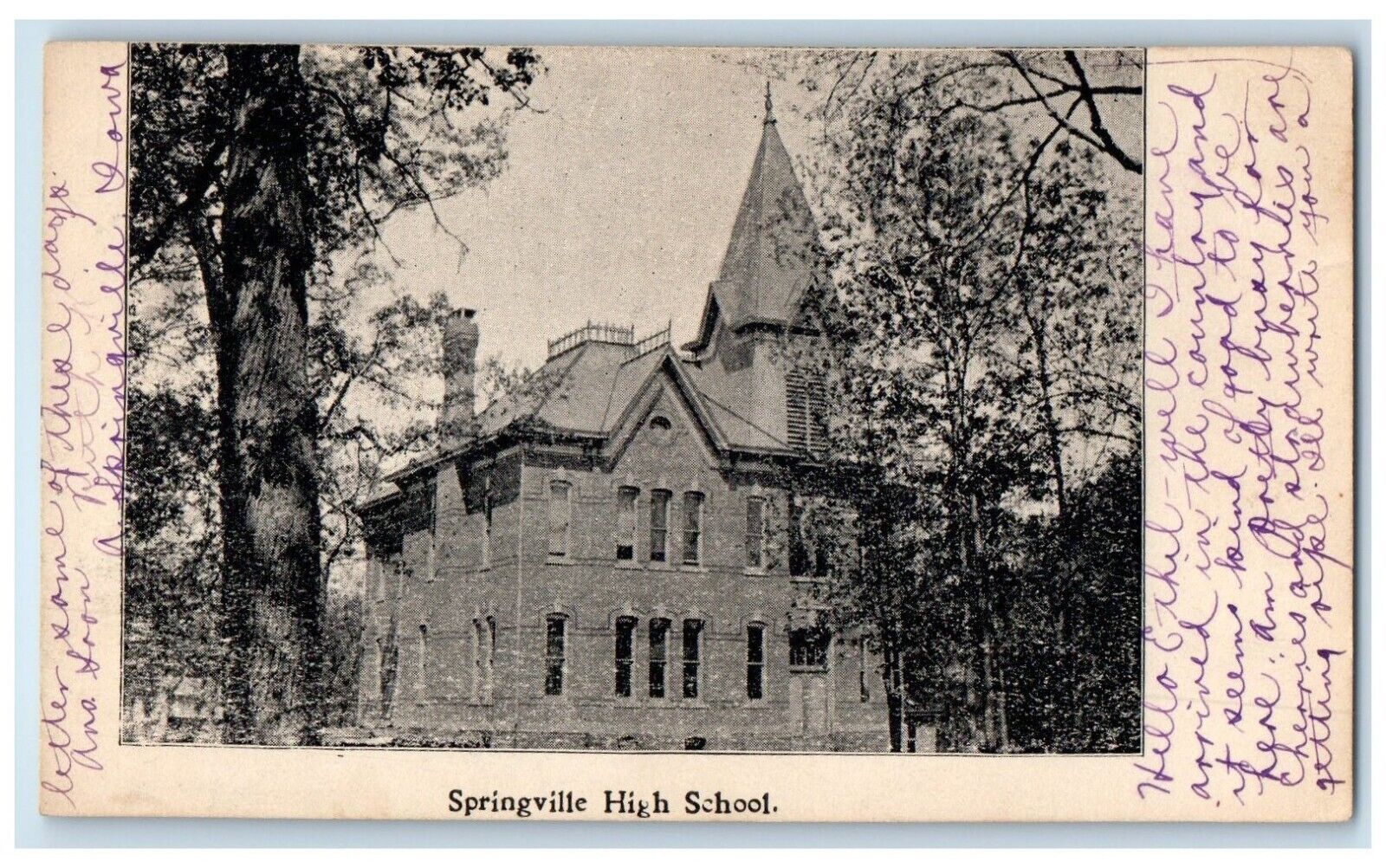 1908 Springville High School Exterior Building Iowa IA Vintage Antique Postcard