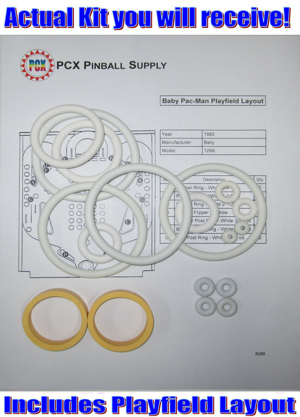 1982 Bally Baby Pac-Man Pinball Machine Rubber Ring Kit