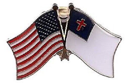 USA & Christian Flag Friendship Crossed Flags Lapel Hat Pin (Made in USA)