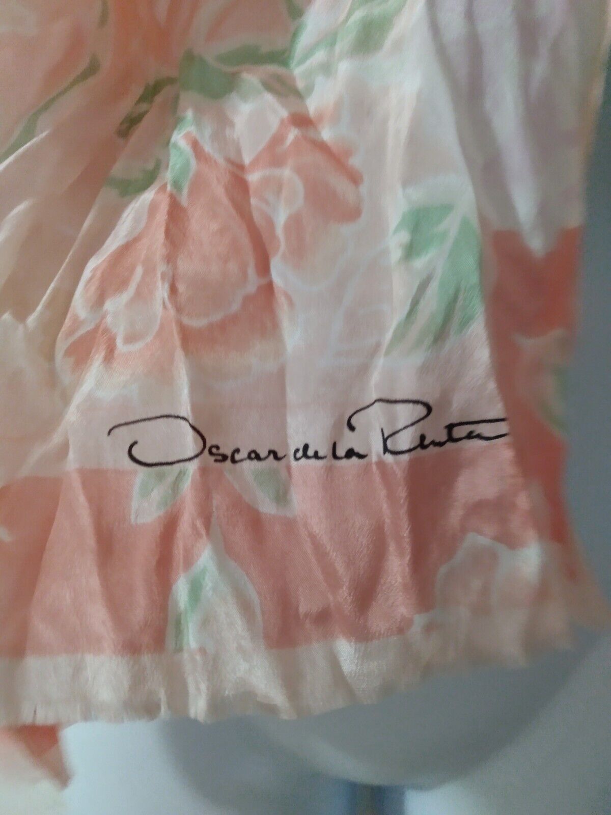 Vintage Oscar De La Renta Designer Silk Scarf 51.5” Long Pink FLORAL