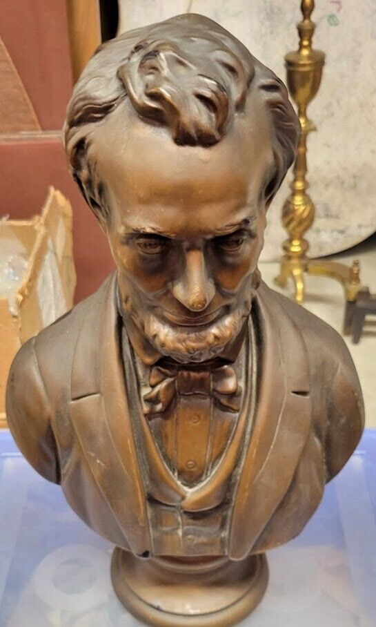 Large 17” President Abraham Lincoln Bust Chalkware Alexander Backer Statue