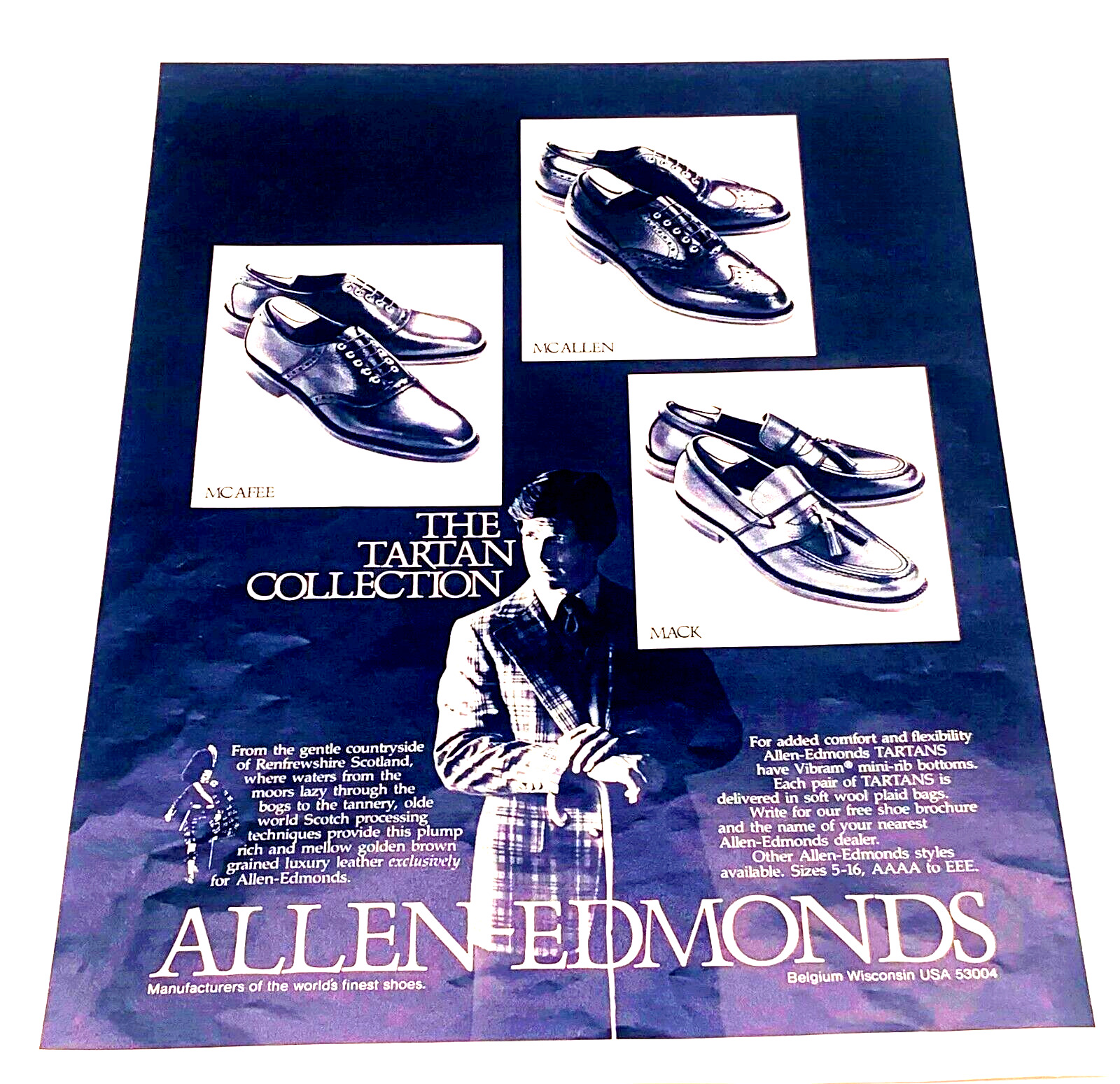 Allen Edmonds Men\'s Shoes 1980 Vintage Print Ad MacAfee Mc Allen and Mack