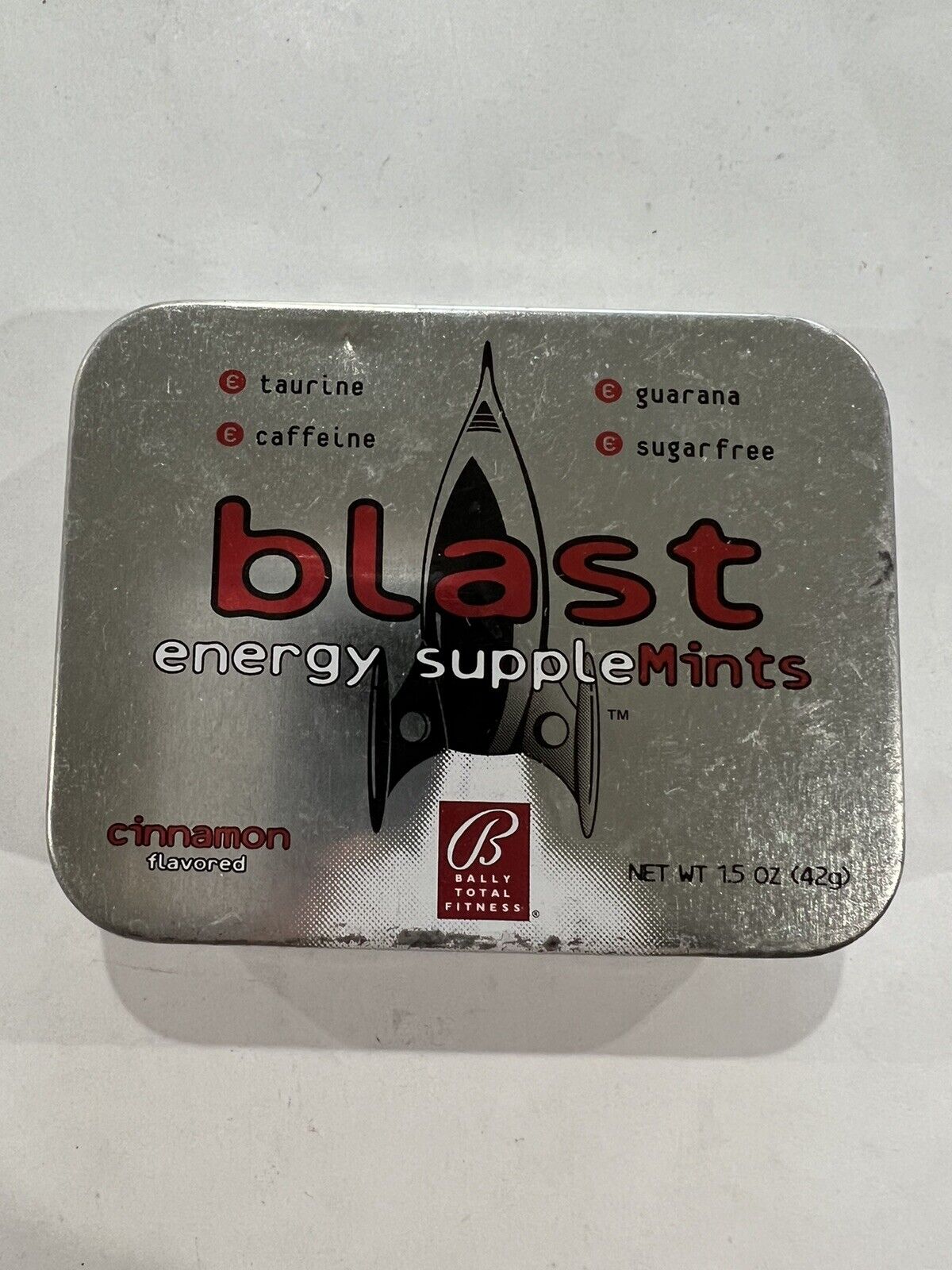 VINTAGE Bally Total Fitness Energy SuppleMints Hinged Lid Metal Container GOOD