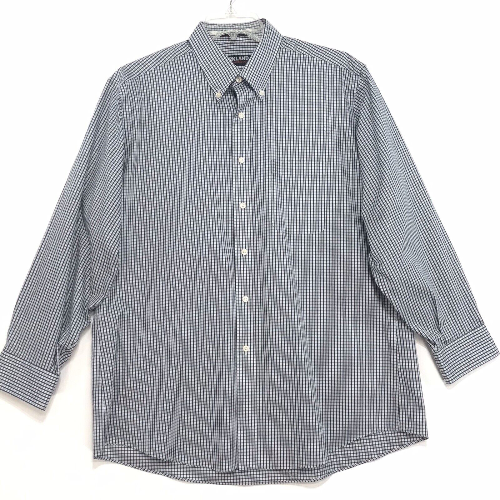 Kirkland Non-Iron Shirt Mens Size 17 33 Checked Long Sleeve Button Front