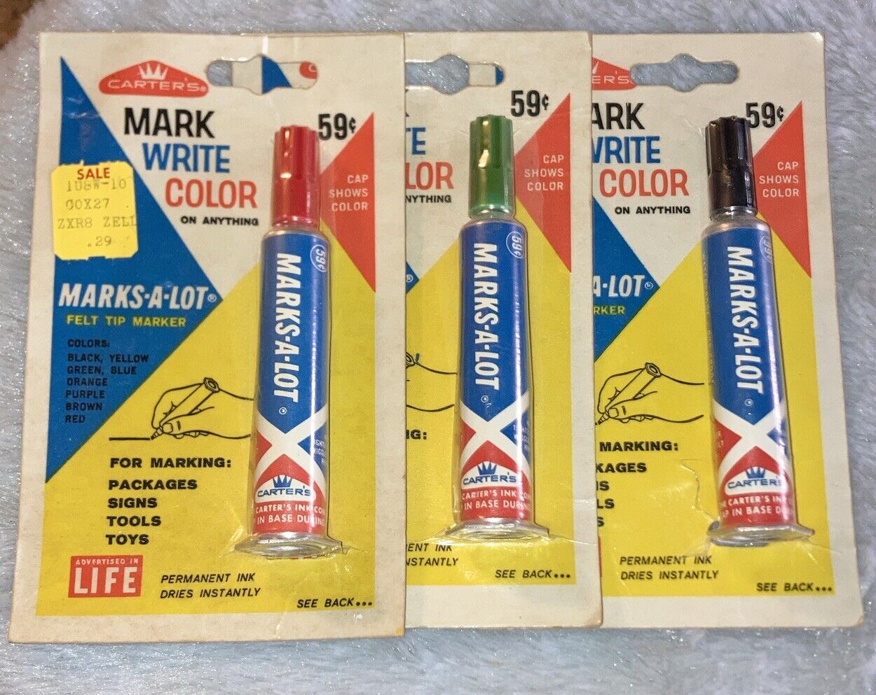 Vintage Carter’s Markers 1963 59cent Carded Set Of 3 Marks-A-Lot Rare NOS NIP