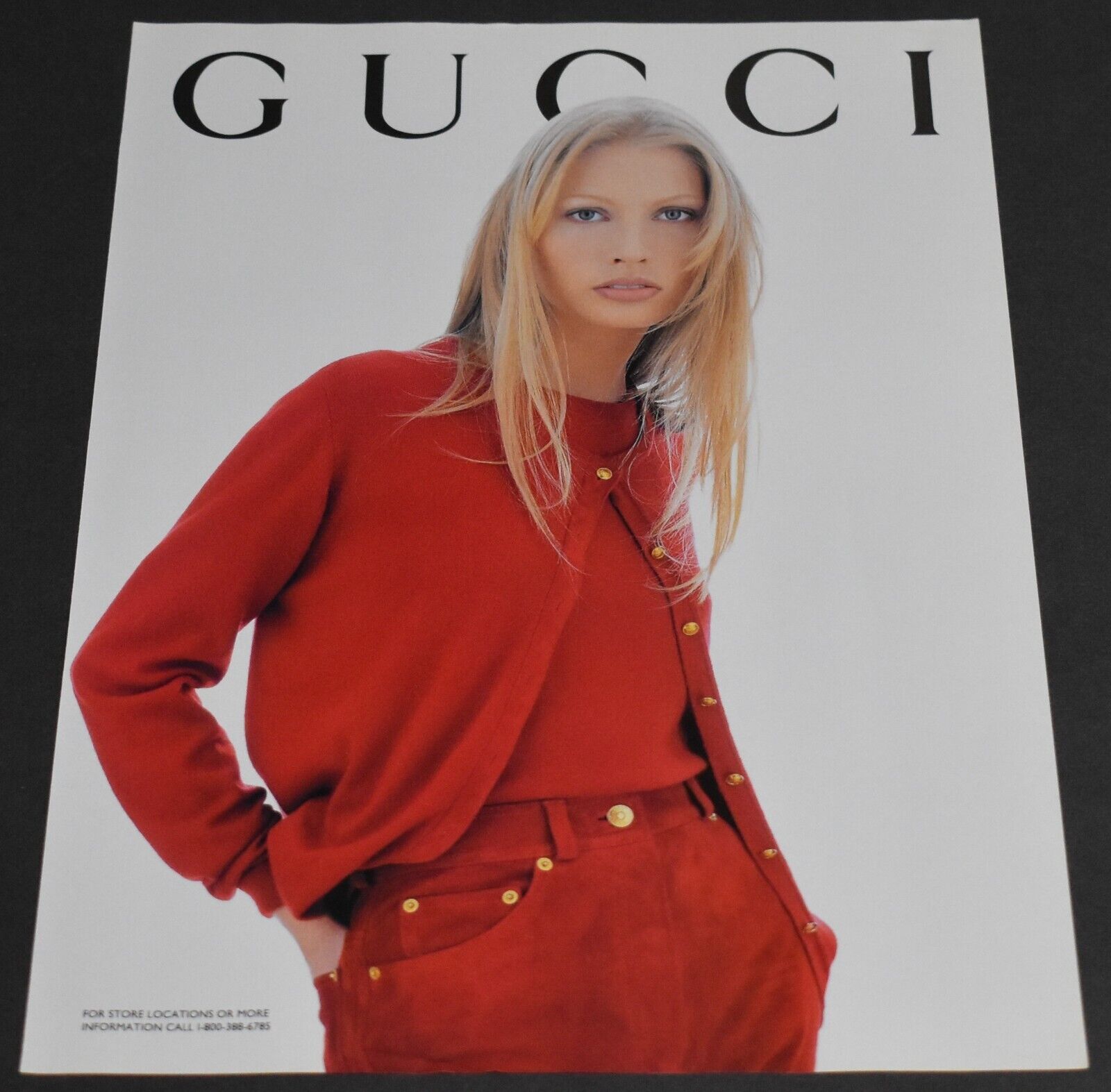 1994 Print Ad Sexy Gucci Fashion Style Lady Blonde Red Art Sweater Pants