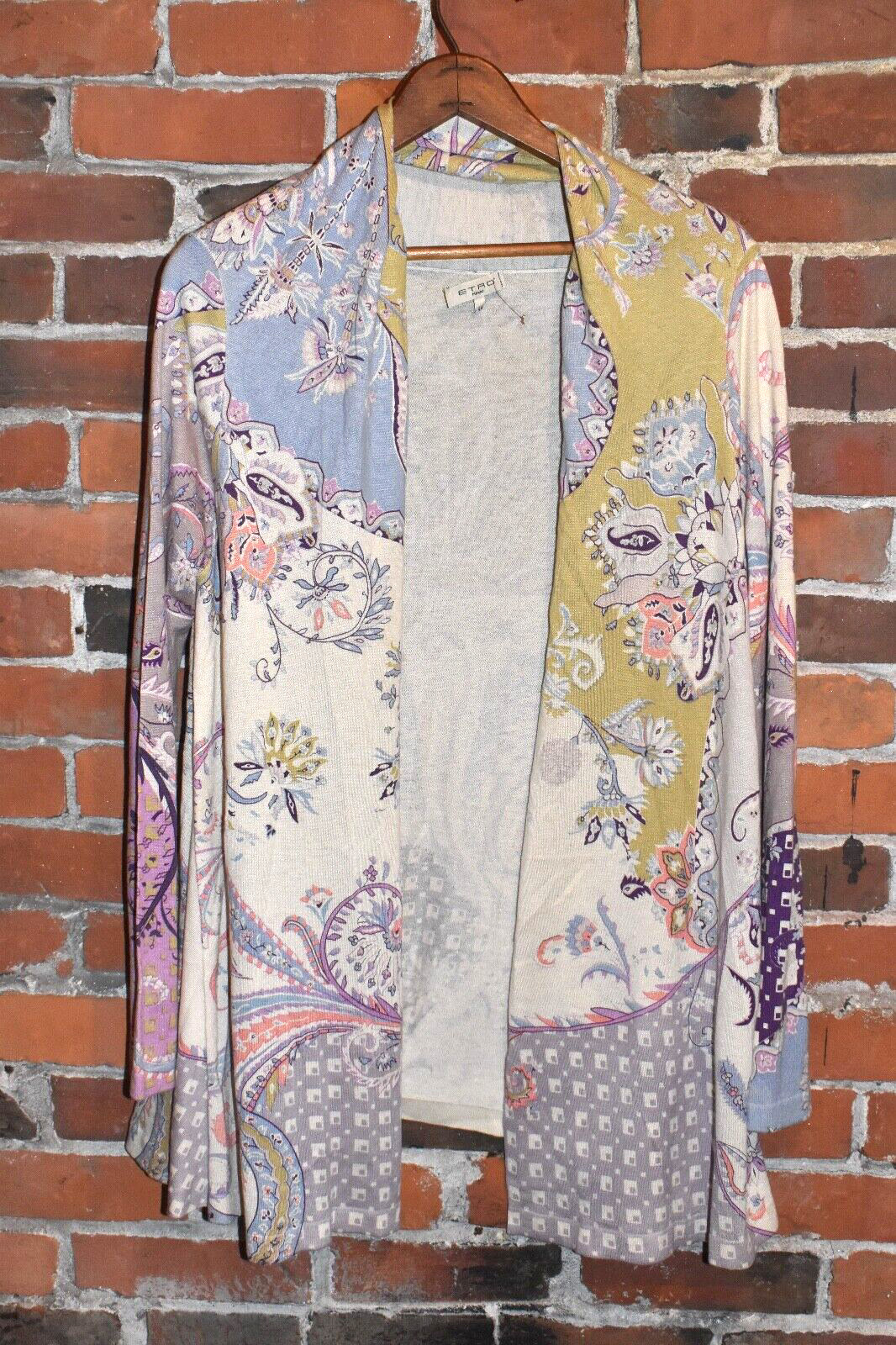 ETRO Silk Cashmere Blend Super Light Summer Paisley Floral Cardigan Size 44