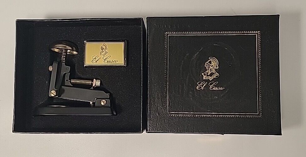 Vintage El Casco Desk Stapler M-1 Latonado Y Negro Brass Plating & Black W/ Box