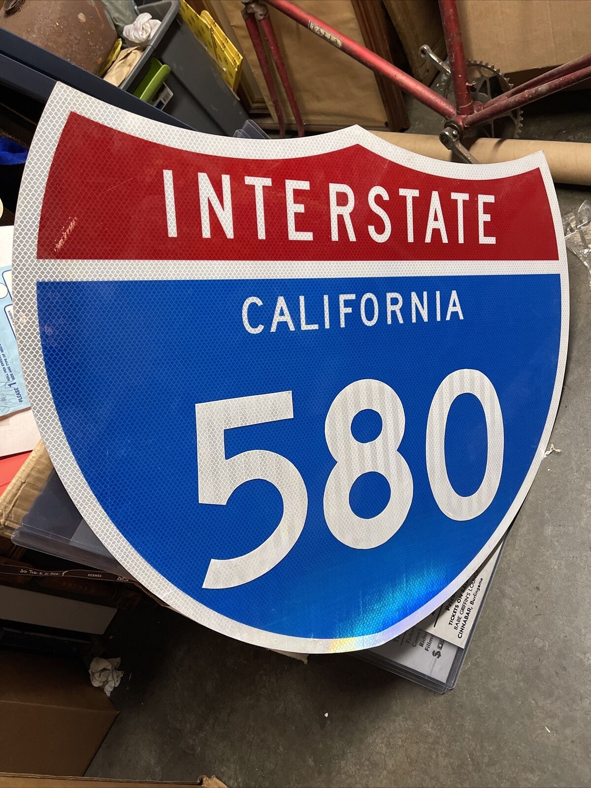 RARE CALIFORNIA Interstate 580 Reflective California 30×24 Shield New Old Stock
