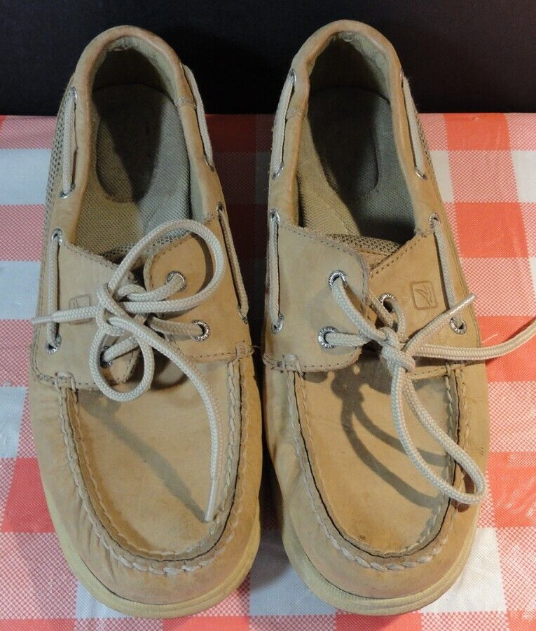 Women's Sperry Top-Sider 9774829 Boat Shoes Beige TAN Leather Lace Loafers 8M